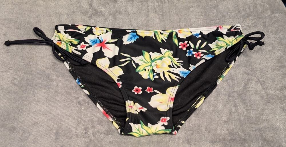 Black Neon Floral Bikini Swim Bottom Bikini Colorful Size Medium Tie